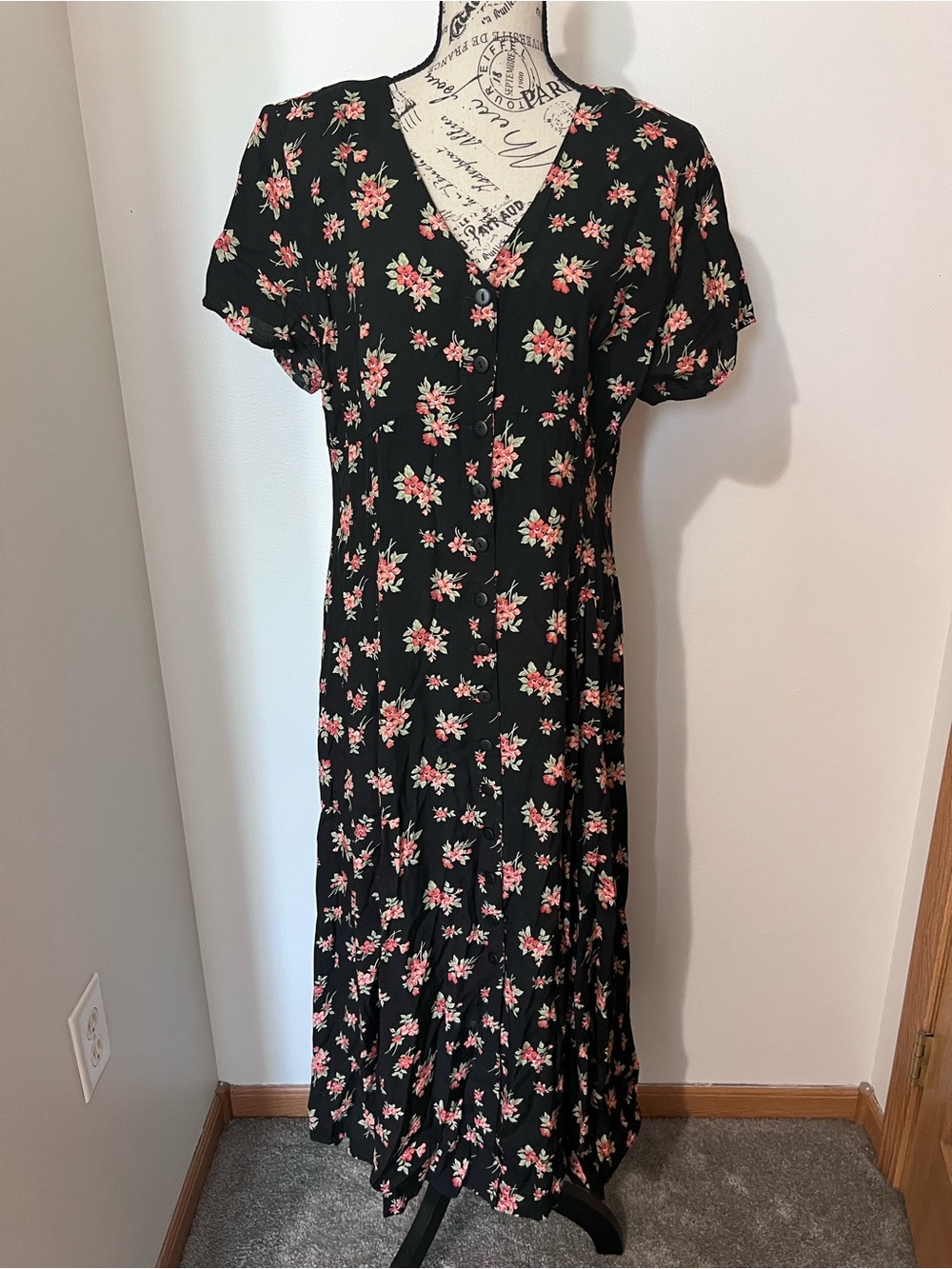 VTG New York Studio Floral Button Front Midi Dress 90s Grunge Medium
